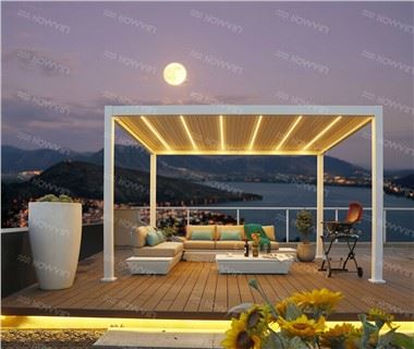 „Howvin“ aliuminio sodo pavėsinė su ištraukiamu baldakimu kaimo agregatu „Pergola Villa“ sodo paviljonas Elektrinis išmanusis tentų aliuminio lydinio paviljonas